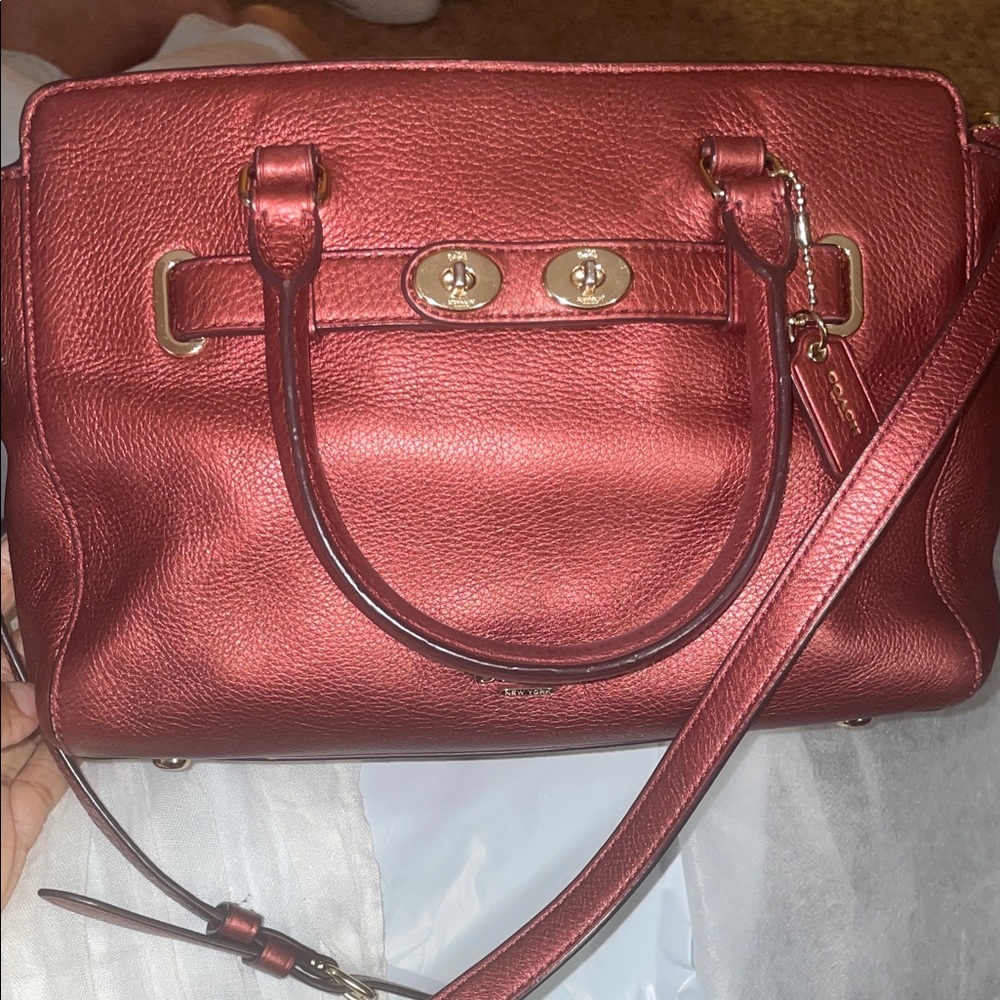 Coach Blake Metallic Red Carryall  With Gold Hardware